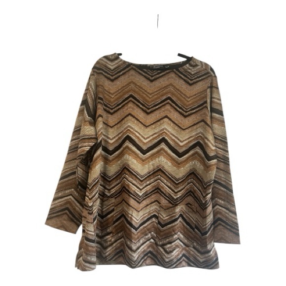 Susan Graver Weekend Womans Printed Ponte Pullover Tunic Brown Flowy Artsy 1X - Picture 1 of 11